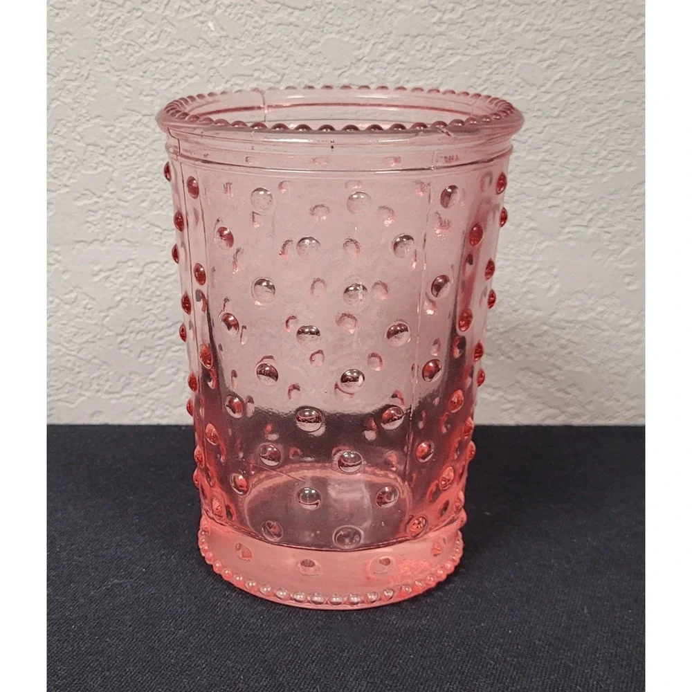 Pink Hobnail Glass Candle Holder Vase